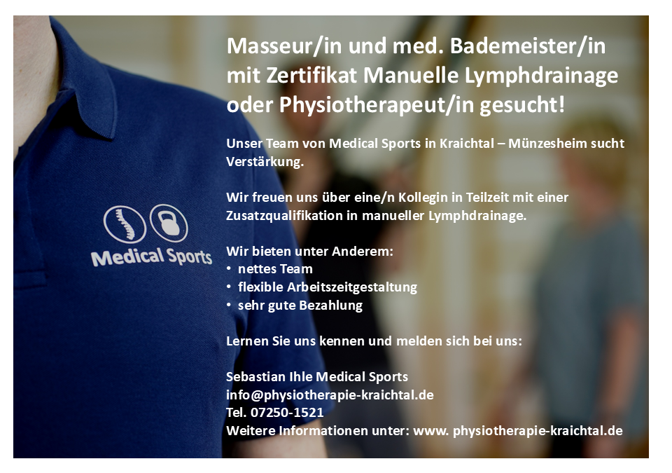 Wir stellen ein: Masseur/in und medizinischer/r Bademeister/in mit Ausbildung in Manueller Lymphdrainage/KPE